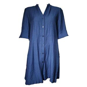 Chicos Tunic Top Size 0 Womens Size Small (4) Blue Button Front Linen Blend